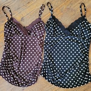2 Polkadot lace trim tanktop bundle lot